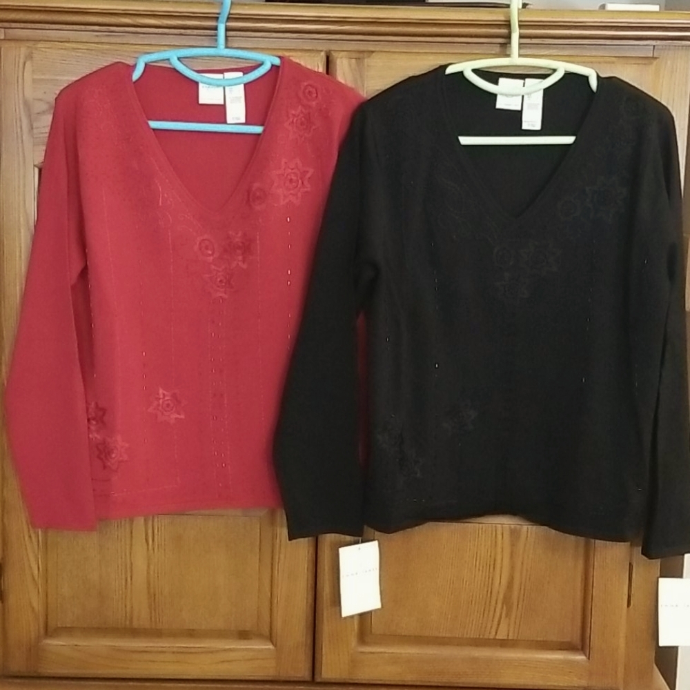 Liz Claiborne Sweaters, 2 For $20 vneck, beaded..embroidered long sleeve
